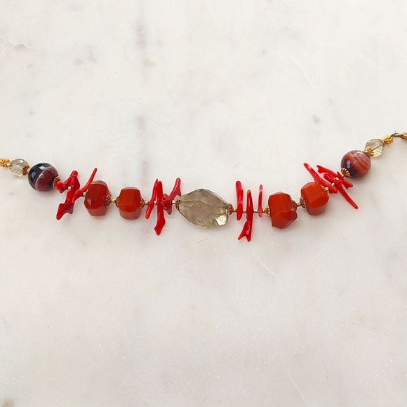 Natural Red Coral/Citrine/Carnelian Beads Bracelet - Picture 2 of 2